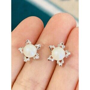 SU 925 sterling silver Pearl flower earrings